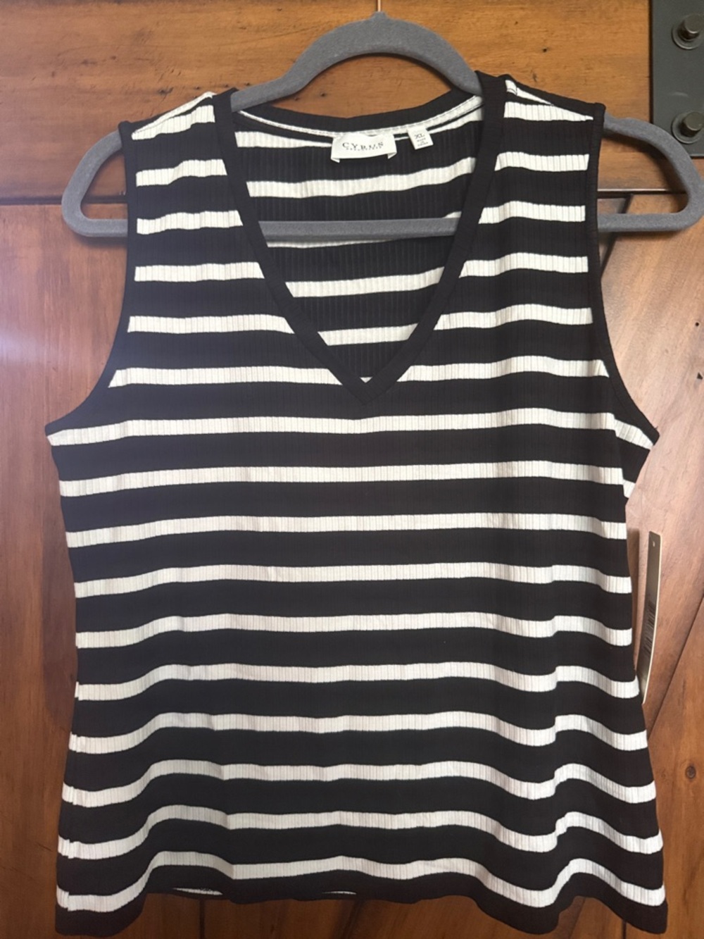 Cyrus Black and White Striped V-Neck Ribbed Tank